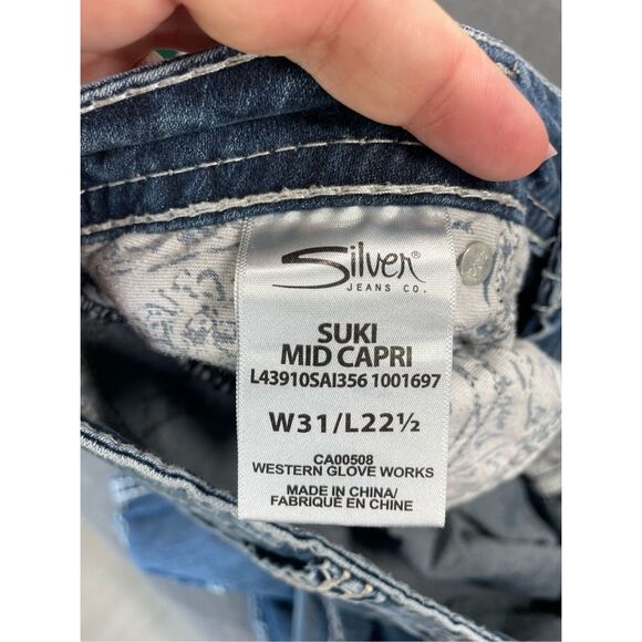 Silver Capri Jeans Women 31 Blue Suki Mid Rise Distressed Stitching Denim Y2K - Picture 8 of 12